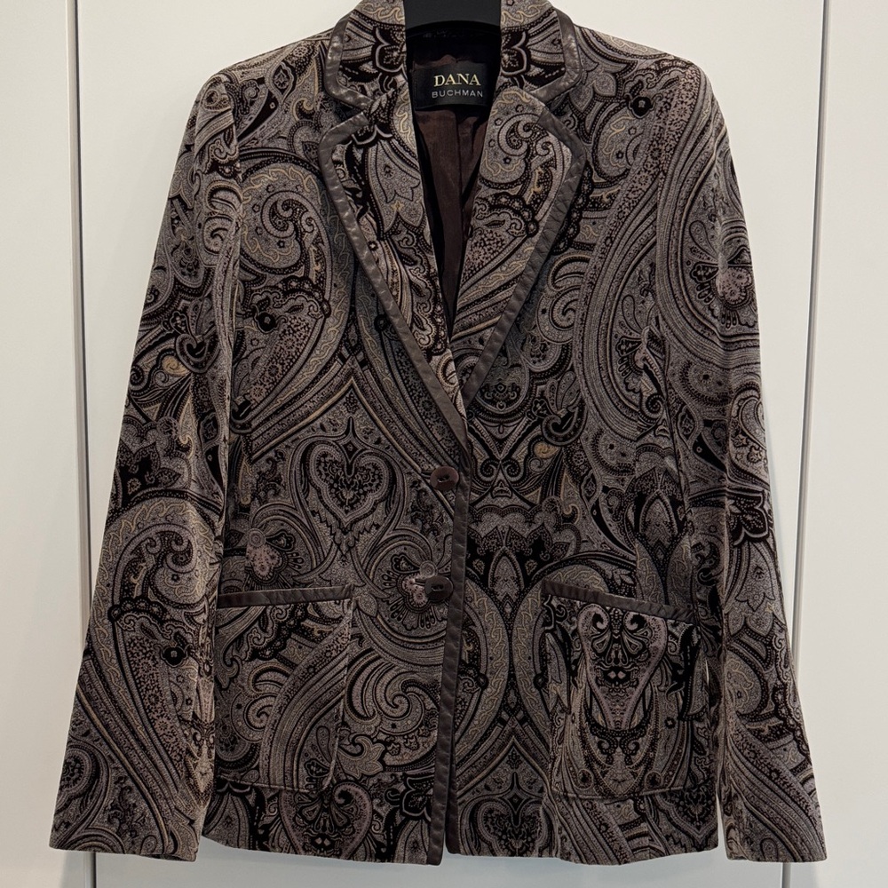 Dana Buchman Velvet Paisley Blazer with leather trim size 2